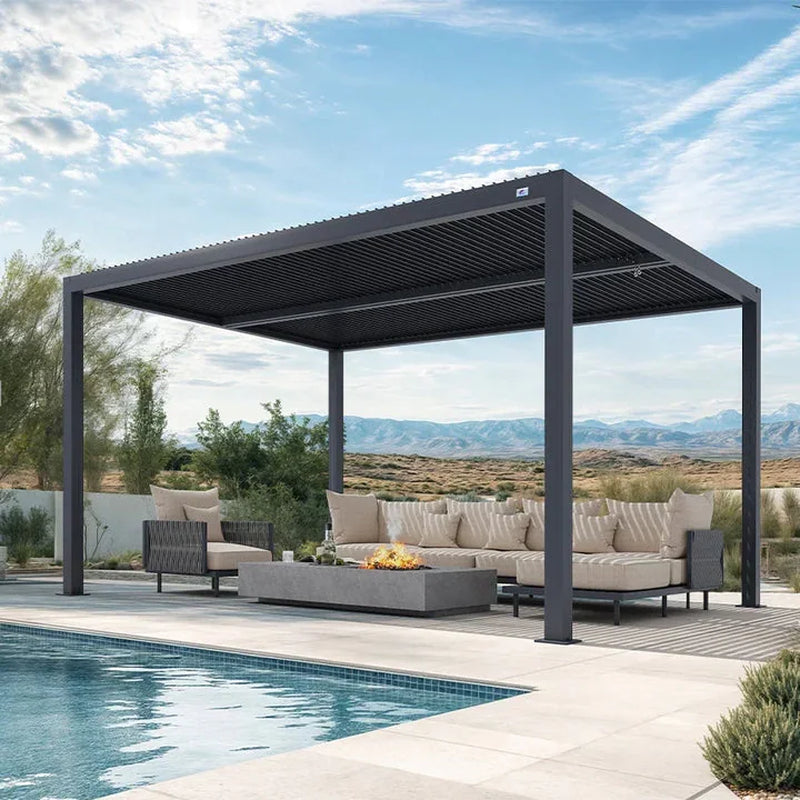 Grey Louvered Pergola Outdoor Aluminum Pergola with Adjustable Roof for Patio Grey Hardtop Gazebo