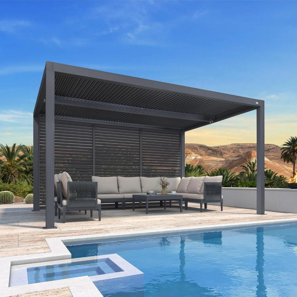 Grey Louvered Pergola Outdoor Aluminum Pergola with Adjustable Roof for Patio Grey Hardtop Gazebo