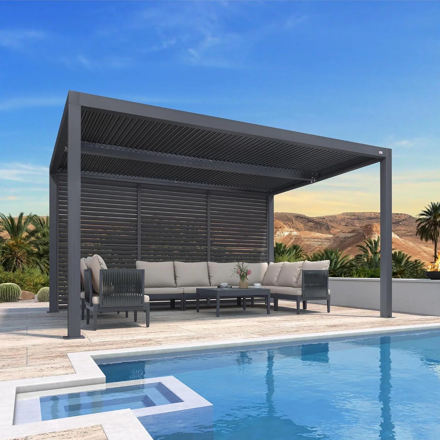 Grey Louvered Pergola Outdoor Aluminum Pergola with Adjustable Roof for Patio Grey Hardtop Gazebo