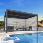 Grey Louvered Pergola Outdoor Aluminum Pergola with Adjustable Roof for Patio Grey Hardtop Gazebo