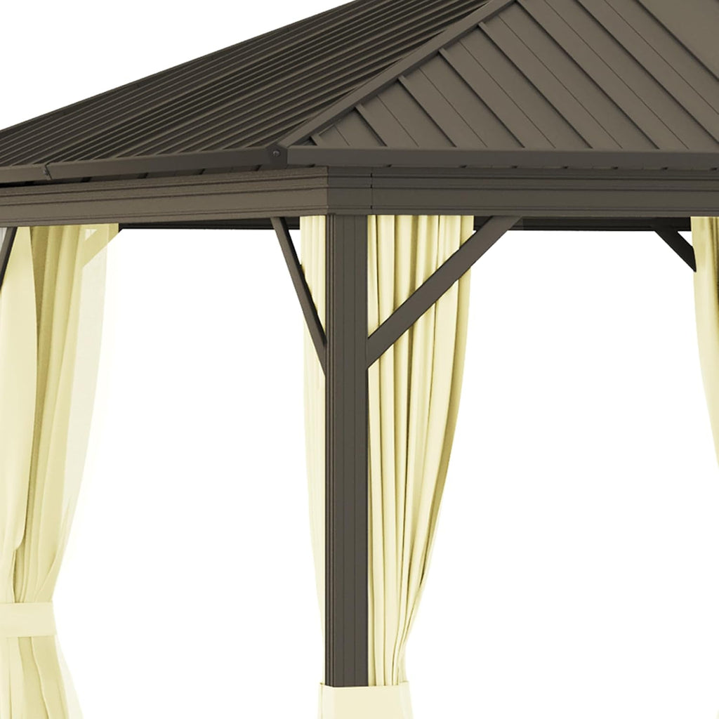 10' X 12' Hardtop Gazebo with Curtains and Netting Cream White