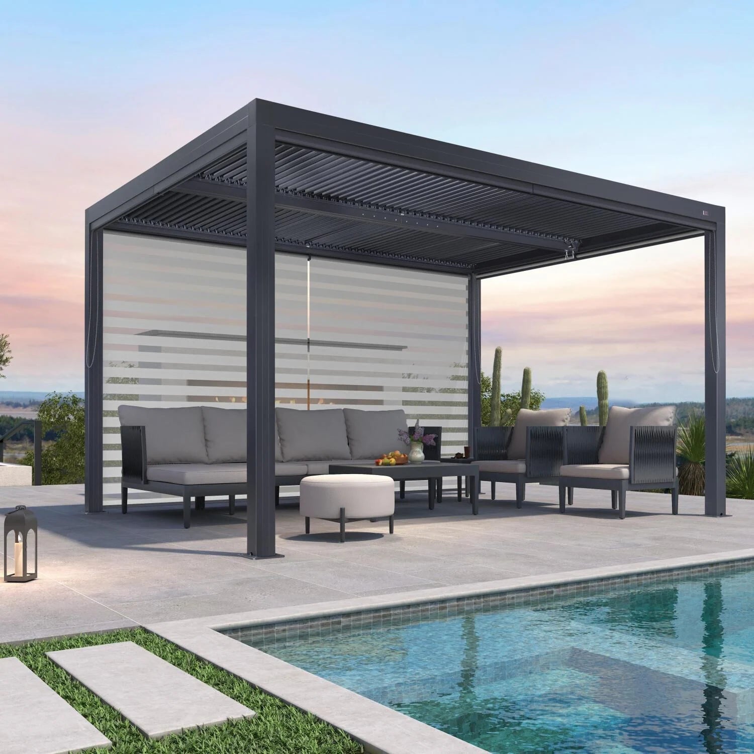 Grey Louvered Pergola Outdoor Aluminum Pergola with Adjustable Roof for Patio Grey Hardtop Gazebo