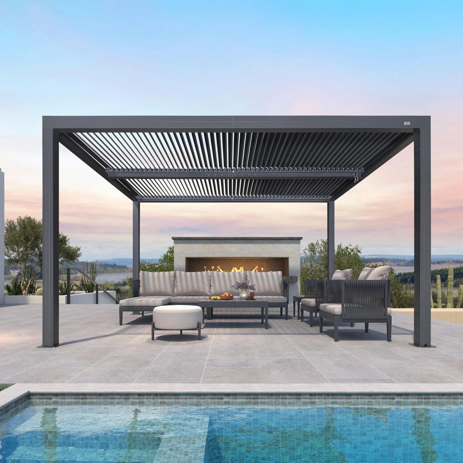 Grey Louvered Pergola Outdoor Aluminum Pergola with Adjustable Roof for Patio Grey Hardtop Gazebo