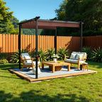 12 Ft. X 12 Ft. Brown Portable Gazebo, Retractable Pergola with Weather Resistant Canopy, Aluminum Patio Grill Gazebo