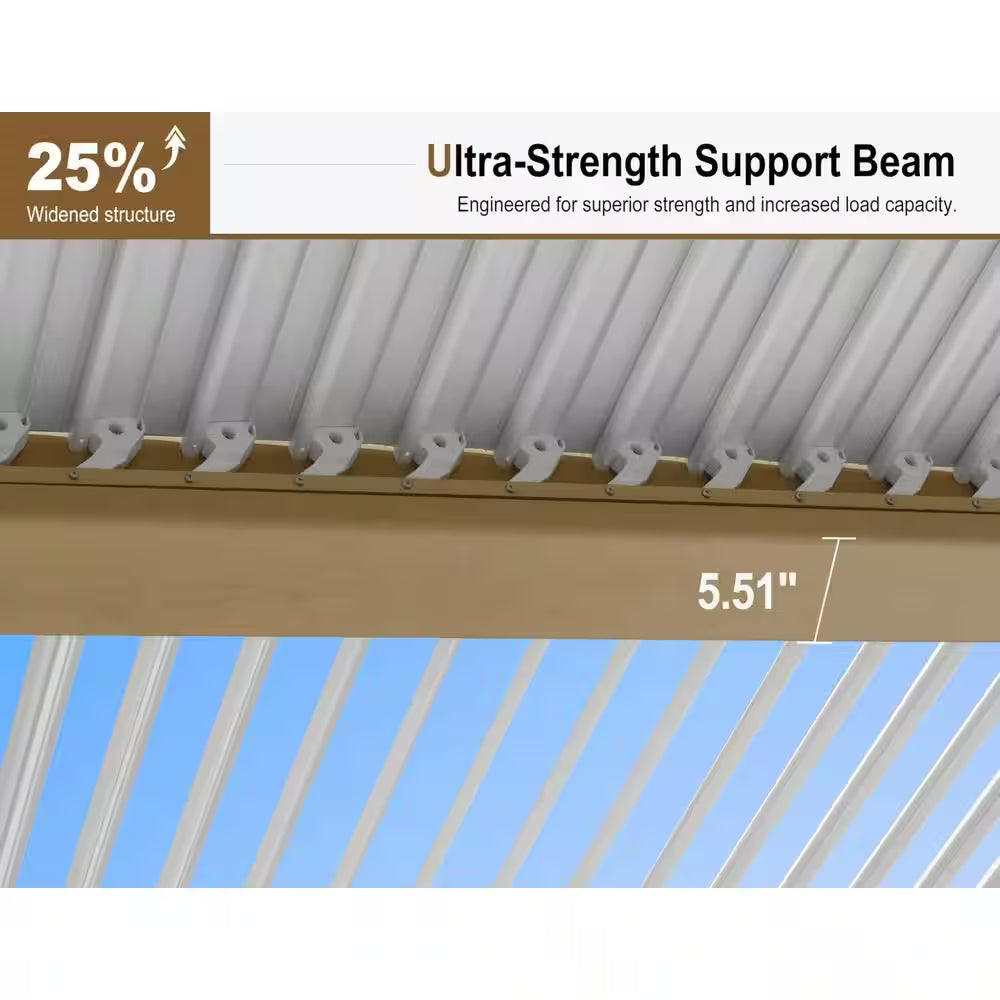 11.7 Ft. X 28.1 Ft. Wood Grain Aluminum Outdoor Louvered Pergola with 4-Individual Adjustable Roofs and In-Built Gutter
