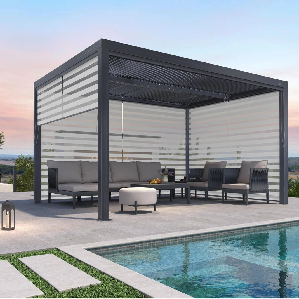 Grey Louvered Pergola Outdoor Aluminum Pergola with Adjustable Roof for Patio Grey Hardtop Gazebo