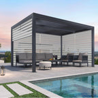 Grey Louvered Pergola Outdoor Aluminum Pergola with Adjustable Roof for Patio Grey Hardtop Gazebo