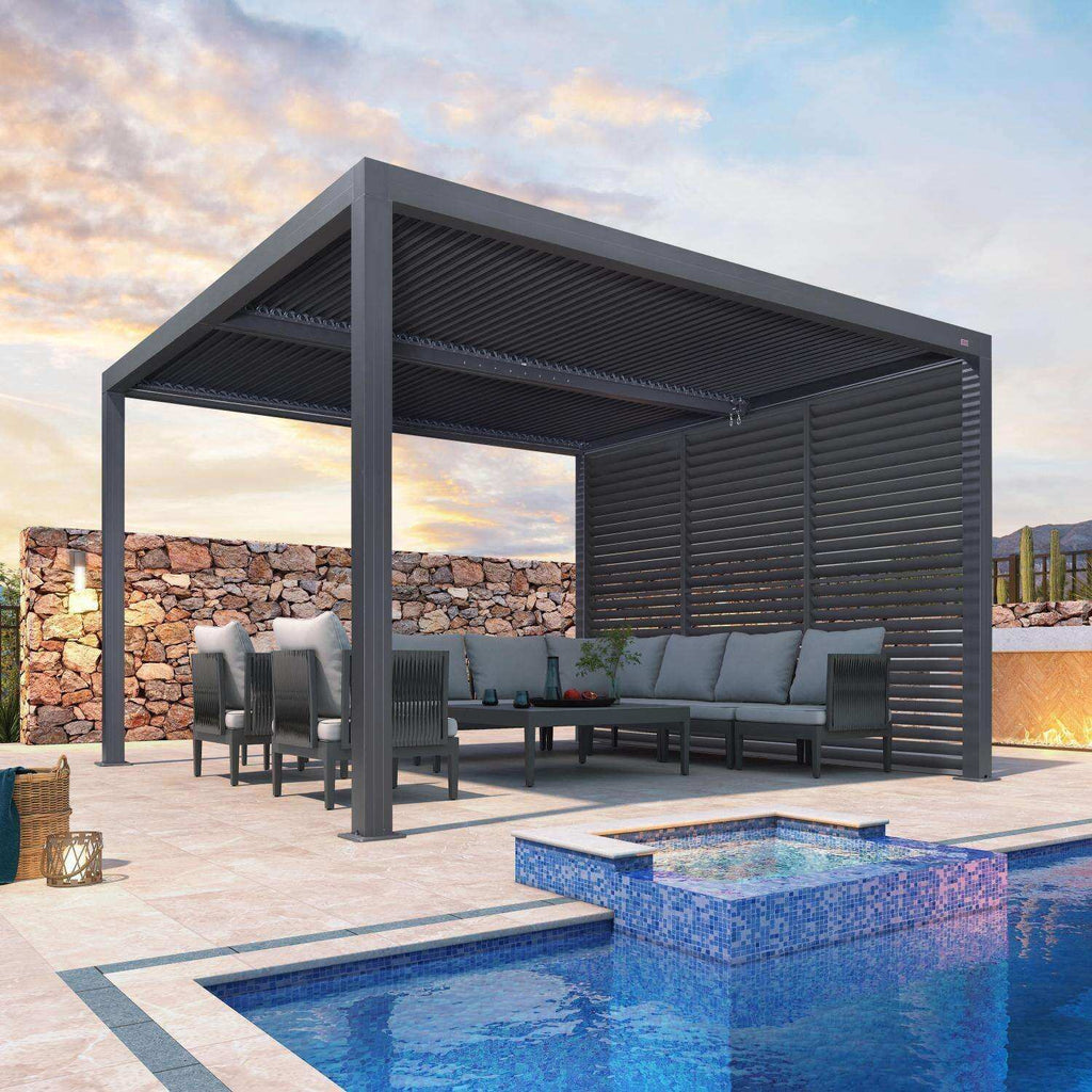 Grey Louvered Pergola Outdoor Aluminum Pergola with Adjustable Roof for Patio Grey Hardtop Gazebo
