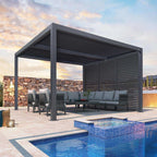 Grey Louvered Pergola Outdoor Aluminum Pergola with Adjustable Roof for Patio Grey Hardtop Gazebo