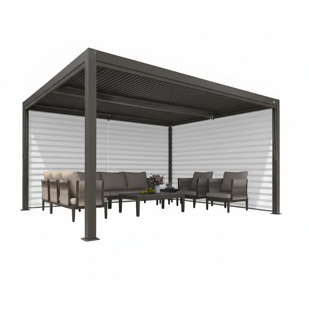 Bronze Louvered Pergola with Adjustable Roof for Deck Backyard Garden Hardtop Gazebo