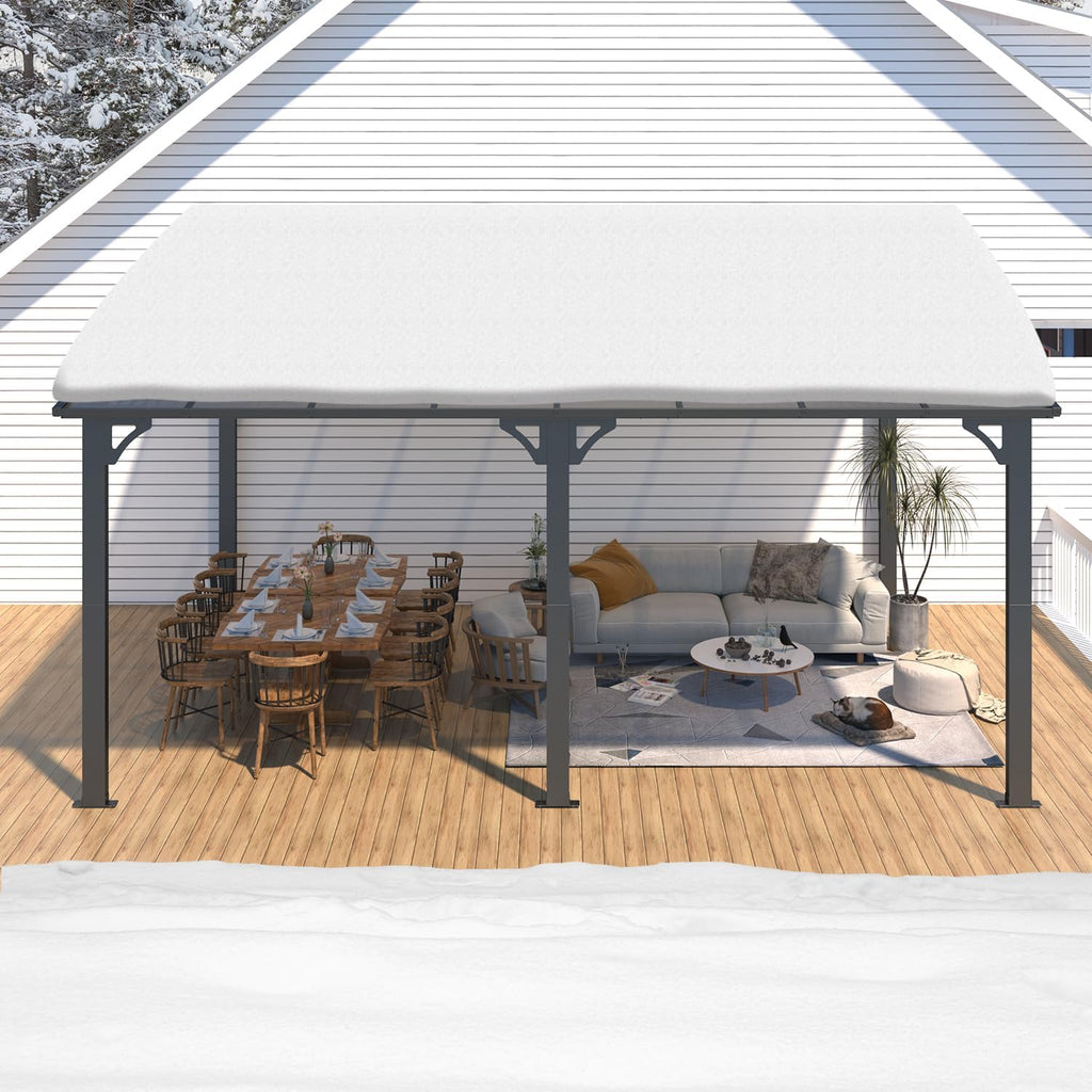 16' X 12' Gazebo Outdoor Pergola for Patio, 12X16 Large Wall-Mounted Hard Top Lean to Metal Gazebo Shelter Pergolas and Gazebos Clearance with Patio Roof, Heavy Duty Awnings for Decks