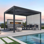 Grey Louvered Pergola Outdoor Aluminum Pergola with Adjustable Roof for Patio Grey Hardtop Gazebo