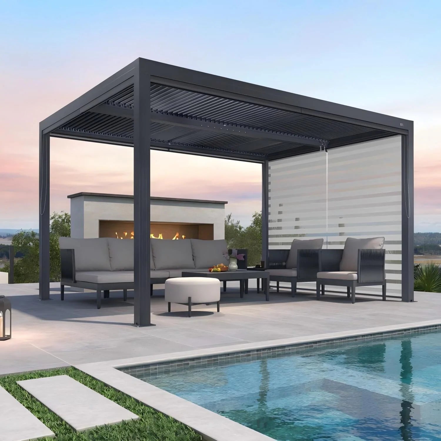 Grey Louvered Pergola Outdoor Aluminum Pergola with Adjustable Roof for Patio Grey Hardtop Gazebo