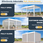 Louvered Pergola with Panel Pull-Down Screen, Outdoor Aluminum Pergola with Adjustable Rainproof Roof for Hot Tub and Patio Deck Backyard