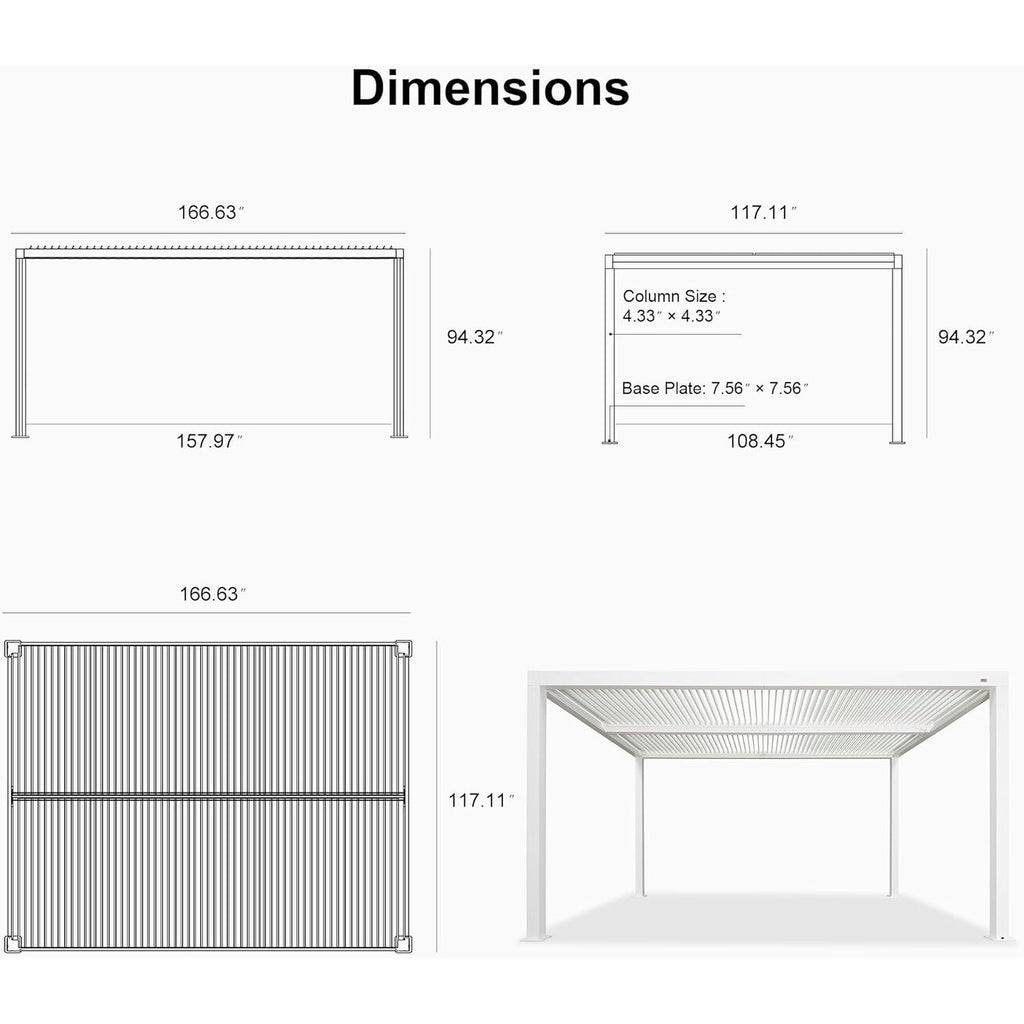 Louvered Pergola Modern White Pergola with Adjustable Roof for Deck Backyard Garden