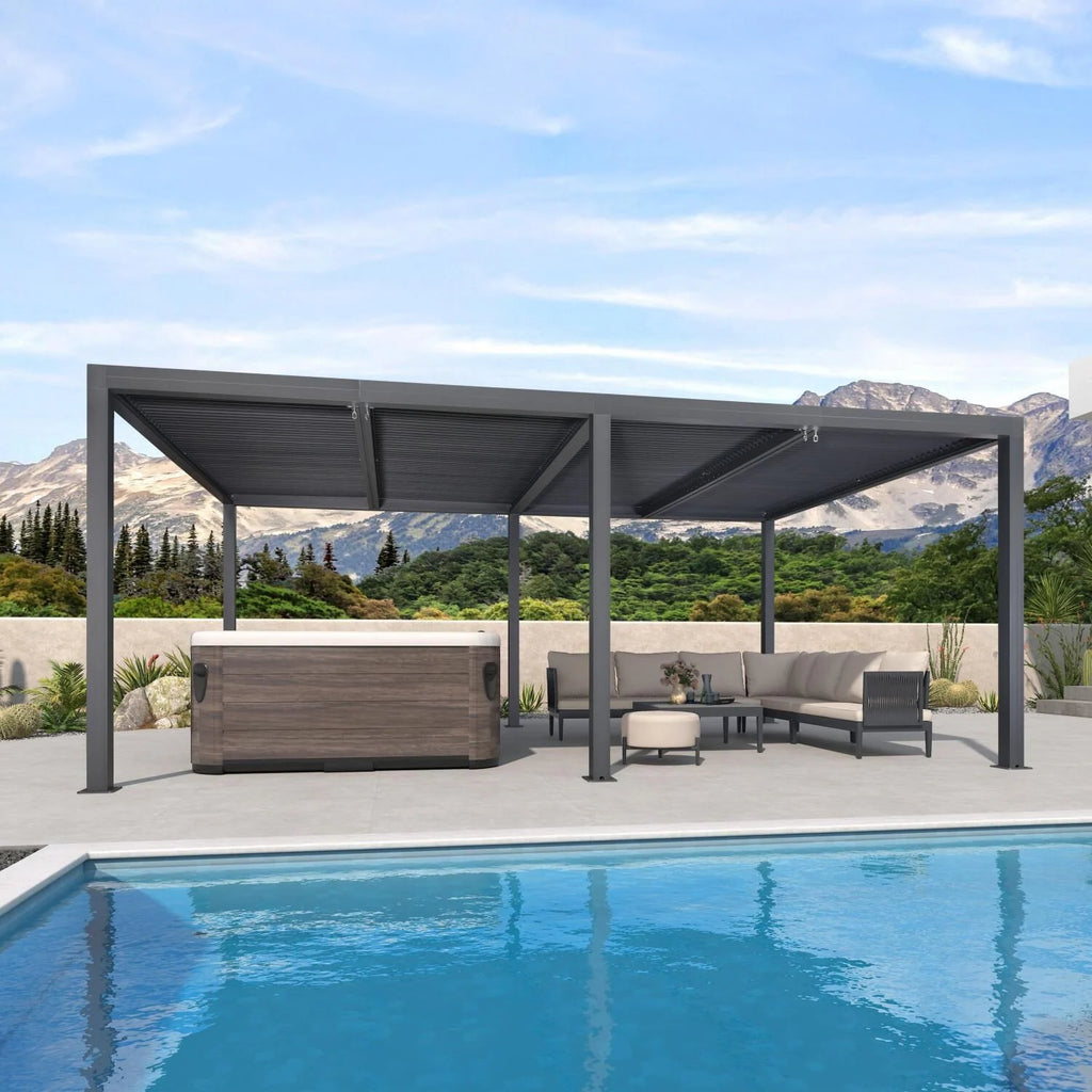 Grey Louvered Pergola Outdoor Aluminum Pergola with Adjustable Roof for Patio Grey Hardtop Gazebo