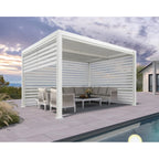Louvered Pergola Modern White Pergola with Adjustable Roof for Deck Backyard Garden