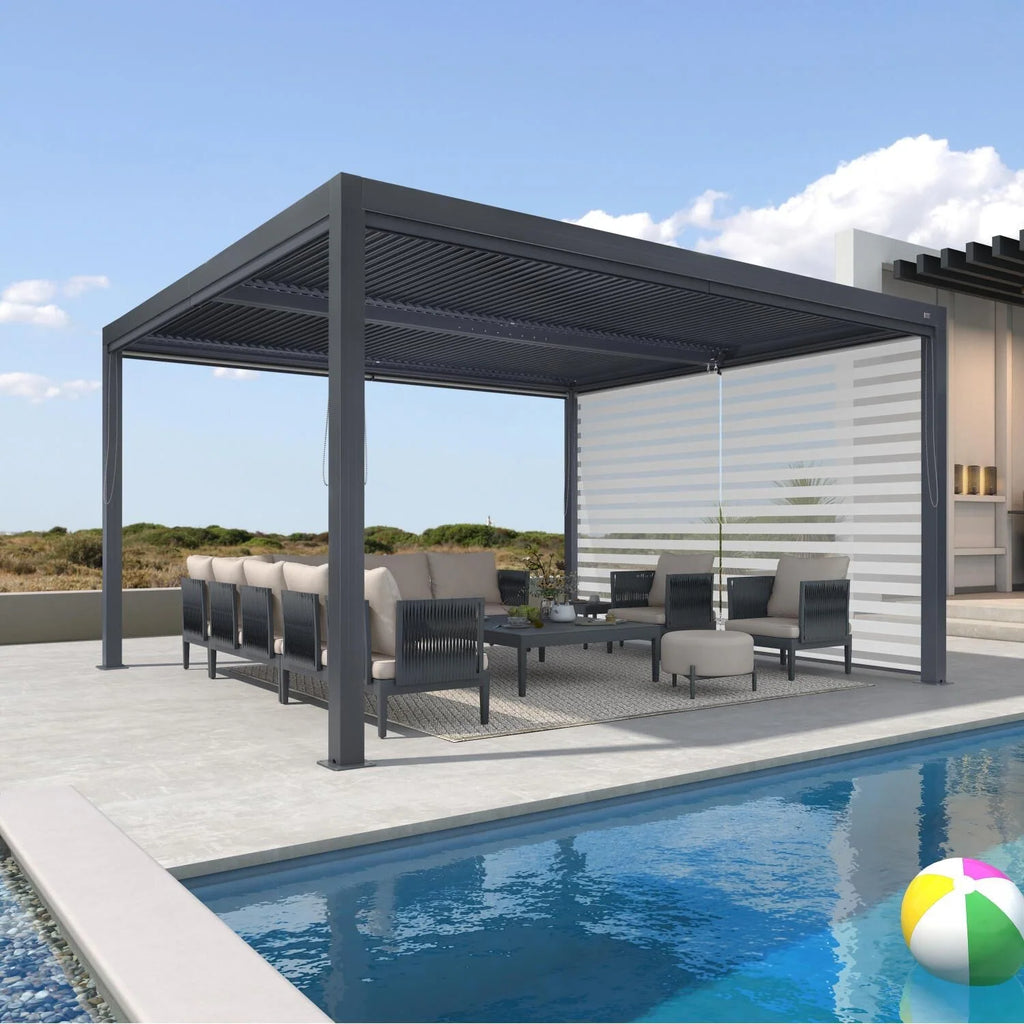 Grey Louvered Pergola Outdoor Aluminum Pergola with Adjustable Roof for Patio Grey Hardtop Gazebo