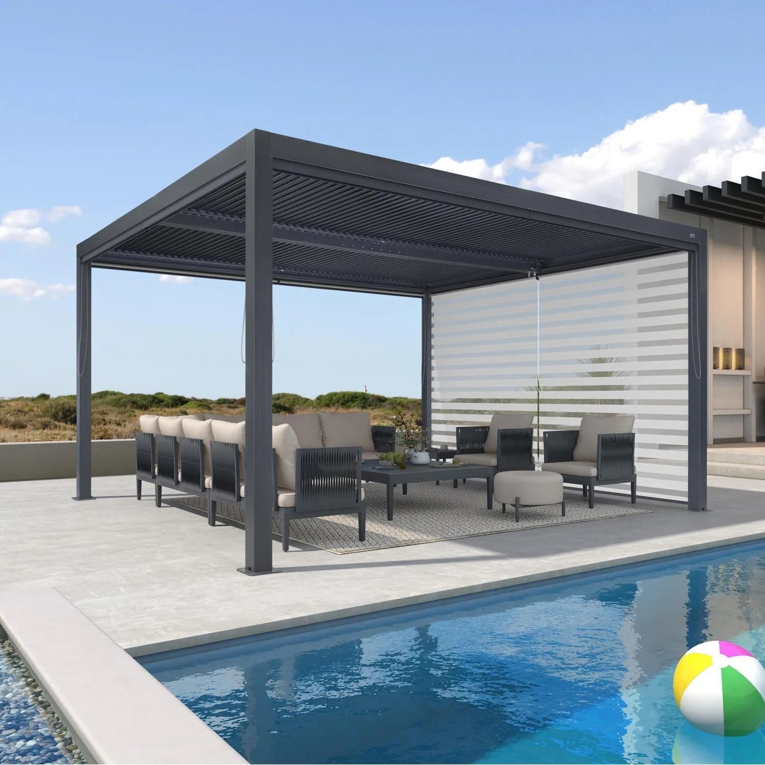 Grey Louvered Pergola Outdoor Aluminum Pergola with Adjustable Roof for Patio Grey Hardtop Gazebo