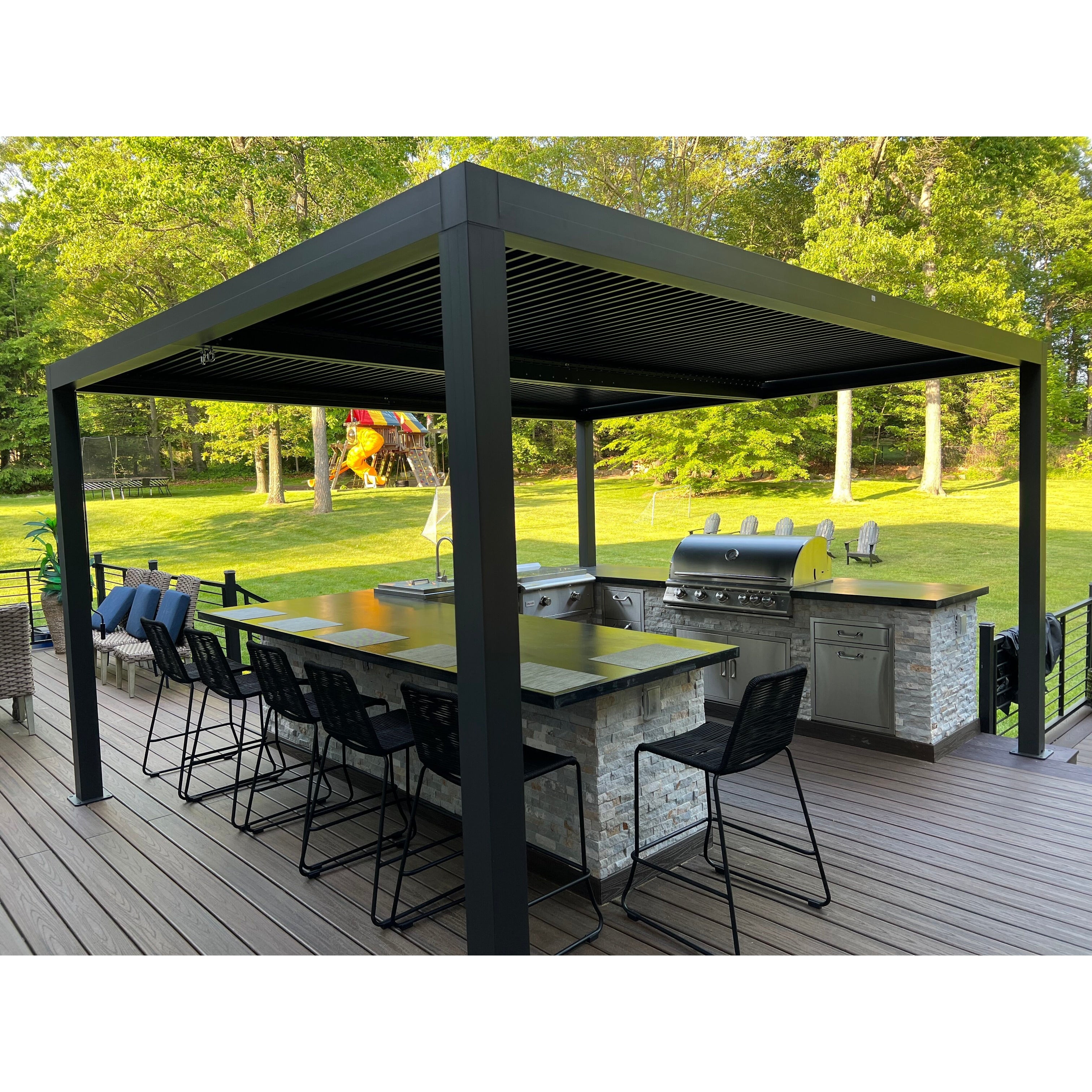 Grey Louvered Pergola Outdoor Aluminum Pergola with Adjustable Roof for Patio Grey Hardtop Gazebo