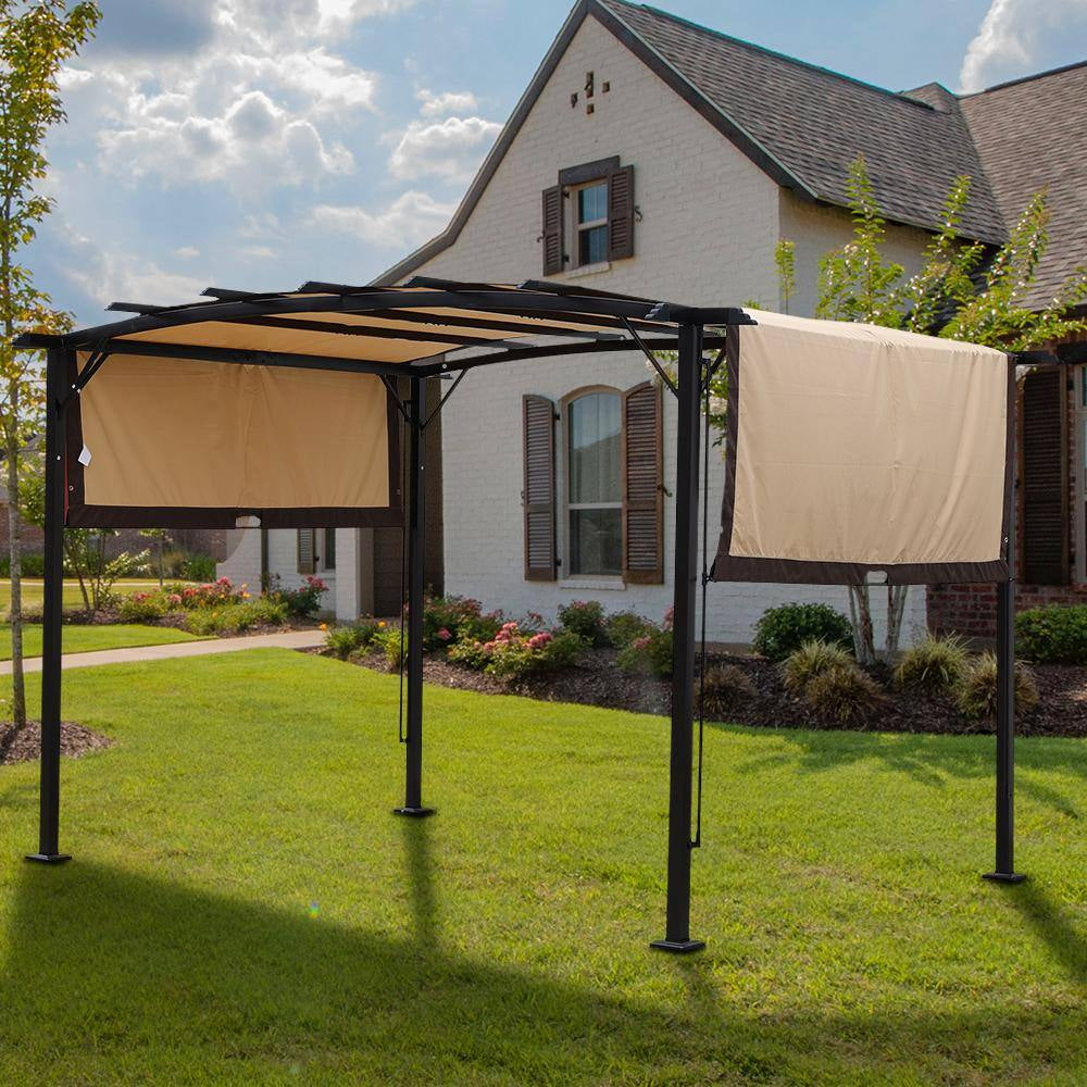 12 Ft. X 9 Ft. Outdoor Pergola Steel Frame Patio Gazebo, Retractable Shade Canopy, Sunshelter Pergola for Gardens