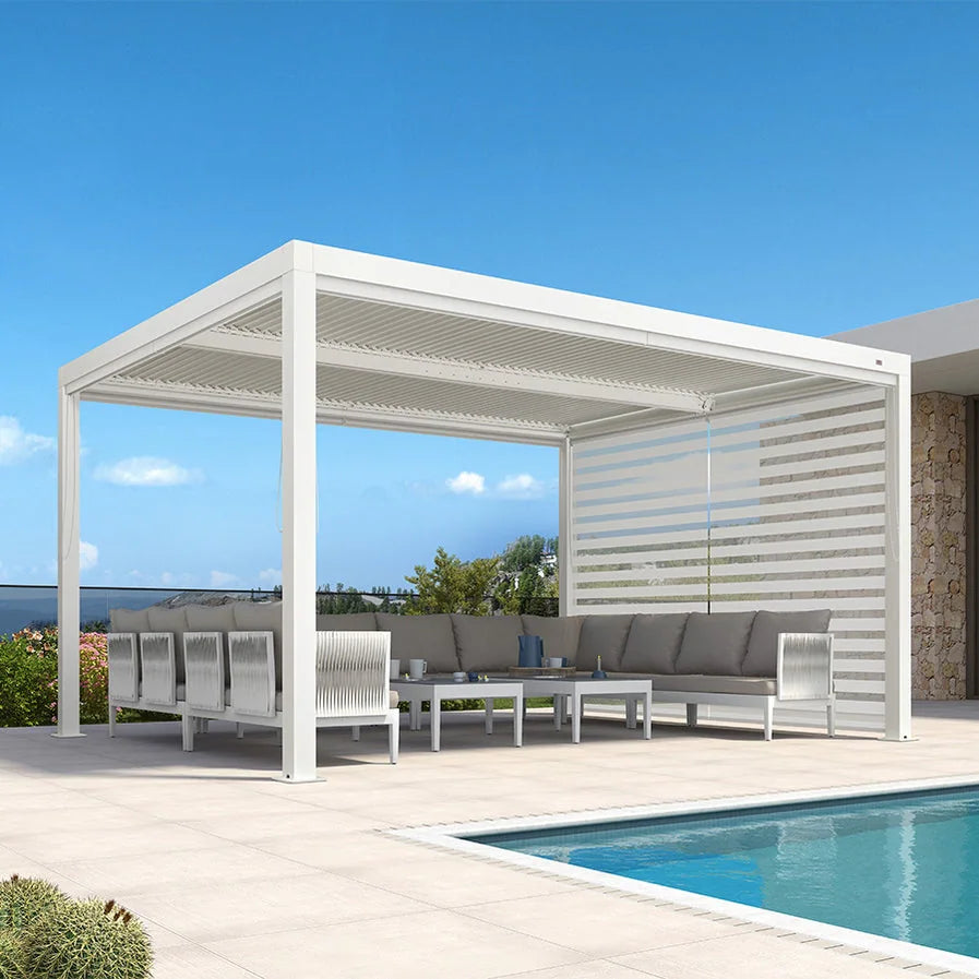 Louvered Pergola Modern White Pergola with Adjustable Roof for Deck Backyard Garden