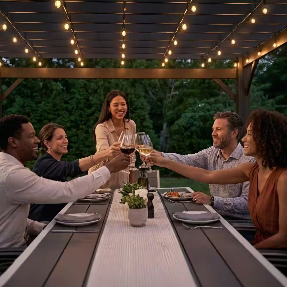 Stratford 16 Ft. X 12 Ft. Black Galvanized Steel Traditional Outdoor Patio Pergola with Trellis Roof