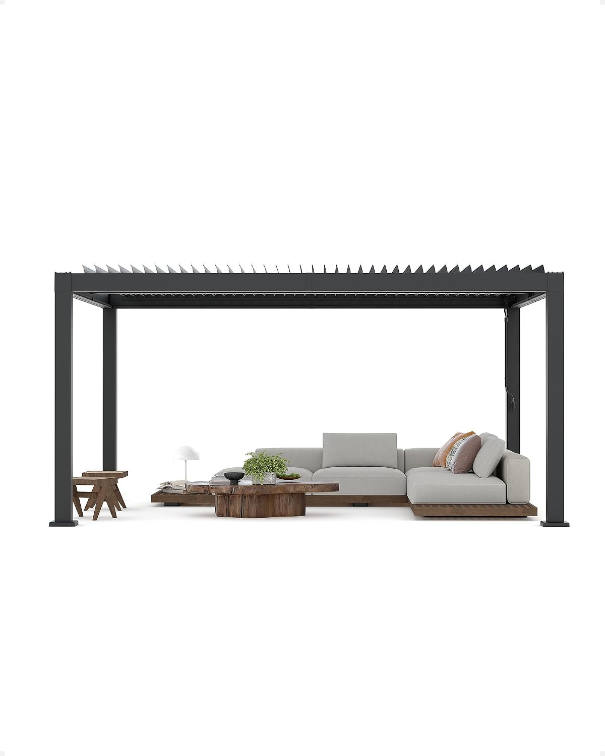 All-Aluminum Louvered Pergola 12 Ft X 16 Ft, Outdoor Pergola with Adjustable Louvered Roof, Reinforced Aluminum Frame, Integrated Drainage System, Hardtop Gazebo for Patio, Deck, Gray