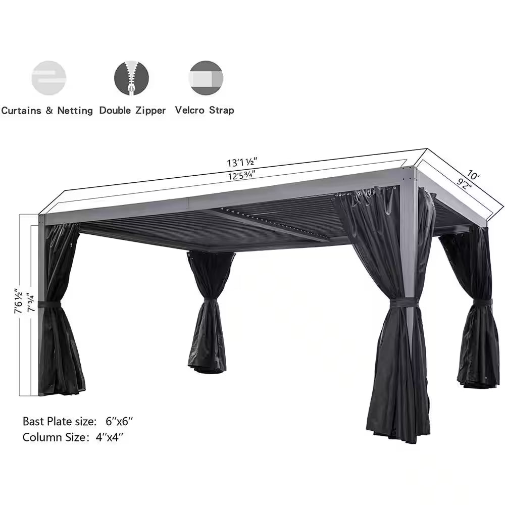 10 Ft. X 13 Ft. Gray Louvered Roof Pergola