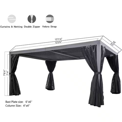 10 Ft. X 13 Ft. Gray Louvered Roof Pergola