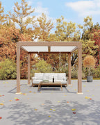 Louvered Pergola 10 Ft X10', Outdoor Pergola with Adjustable Louvered Roof, Reinforced Aluminum Frame, Integrated Drainage System, Hardtop Gazebo for Patio, Deck, Wood Grain