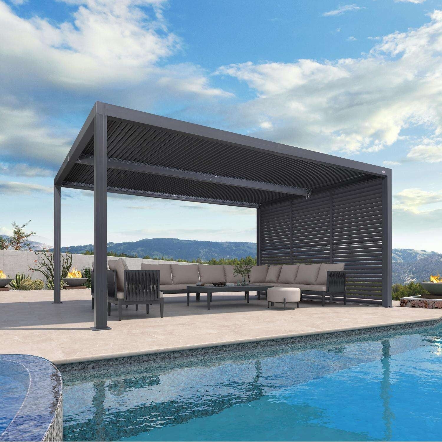 Grey Louvered Pergola Outdoor Aluminum Pergola with Adjustable Roof for Patio Grey Hardtop Gazebo