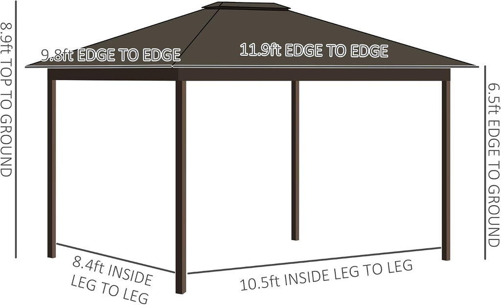 10' X 12' Hardtop Gazebo with Curtains and Netting Cream White