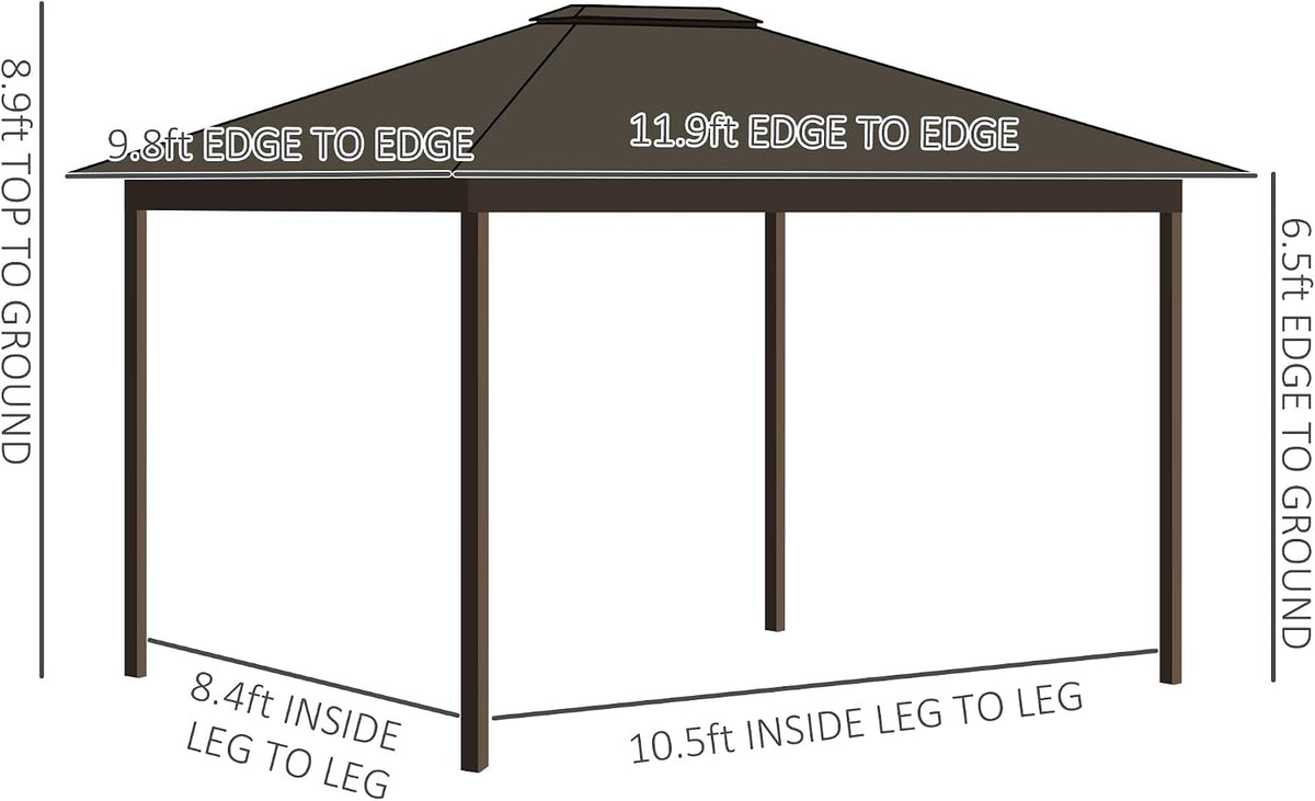 10' X 12' Hardtop Gazebo with Curtains and Netting Cream White