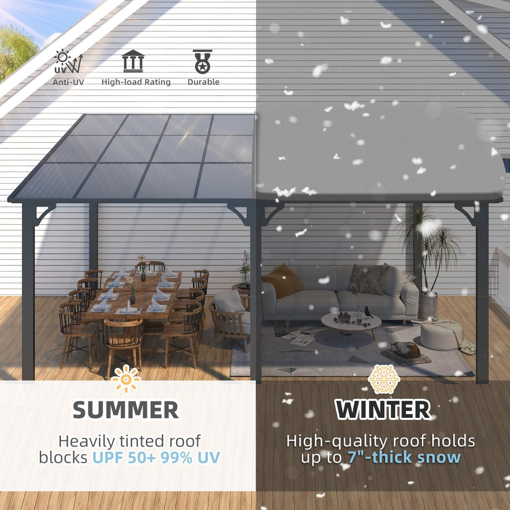 16' X 12' Gazebo Outdoor Pergola for Patio, 12X16 Large Wall-Mounted Hard Top Lean to Metal Gazebo Shelter Pergolas and Gazebos Clearance with Patio Roof, Heavy Duty Awnings for Decks
