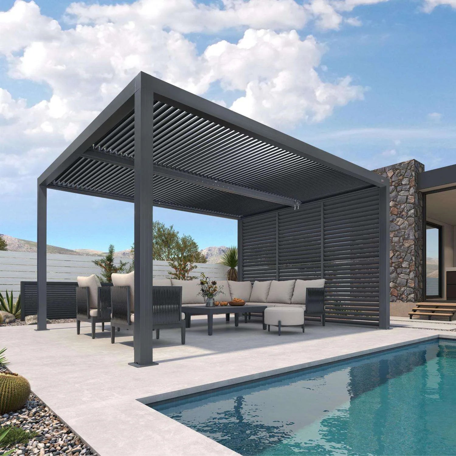 Grey Louvered Pergola Outdoor Aluminum Pergola with Adjustable Roof for Patio Grey Hardtop Gazebo