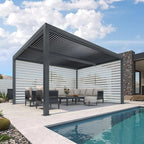 Grey Louvered Pergola Outdoor Aluminum Pergola with Adjustable Roof for Patio Grey Hardtop Gazebo