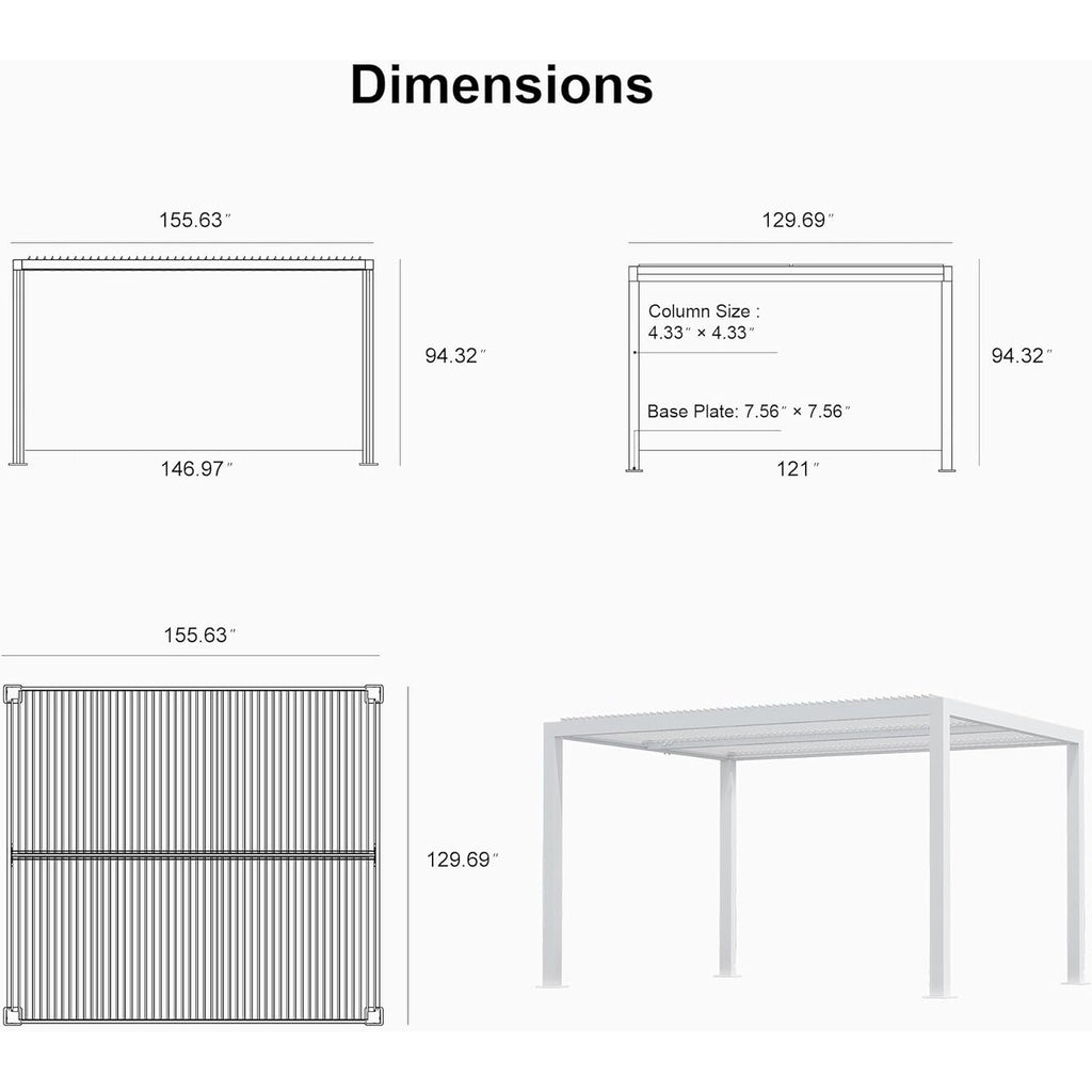 Louvered Pergola Modern White Pergola with Adjustable Roof for Deck Backyard Garden