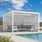 Louvered Pergola Modern White Pergola with Adjustable Roof for Deck Backyard Garden