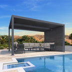 Grey Louvered Pergola Outdoor Aluminum Pergola with Adjustable Roof for Patio Grey Hardtop Gazebo