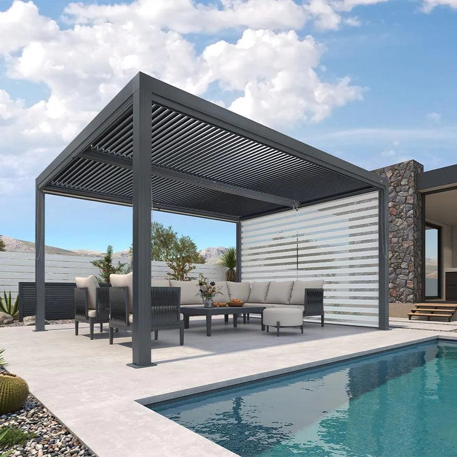 Grey Louvered Pergola Outdoor Aluminum Pergola with Adjustable Roof for Patio Grey Hardtop Gazebo
