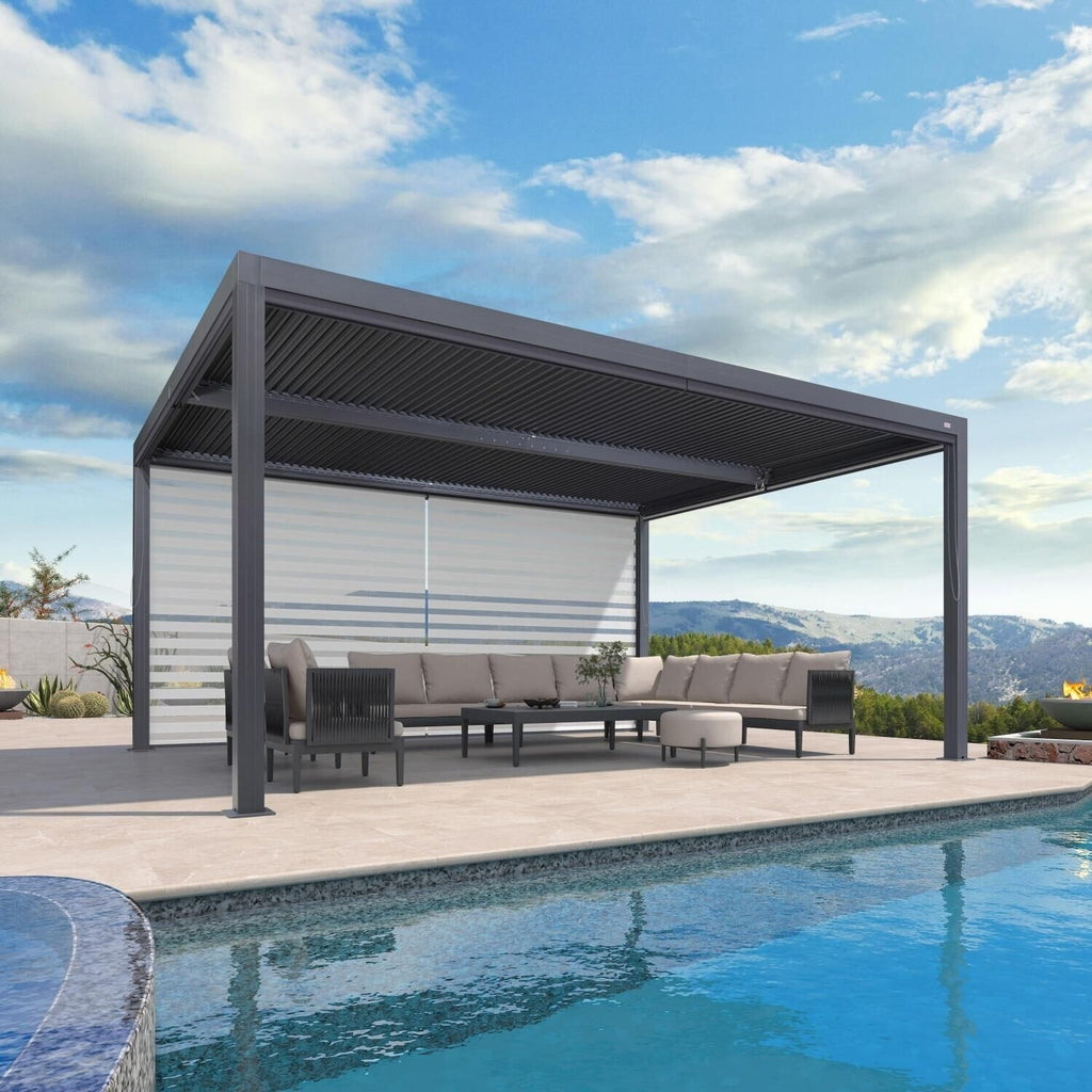 Grey Louvered Pergola Outdoor Aluminum Pergola with Adjustable Roof for Patio Grey Hardtop Gazebo