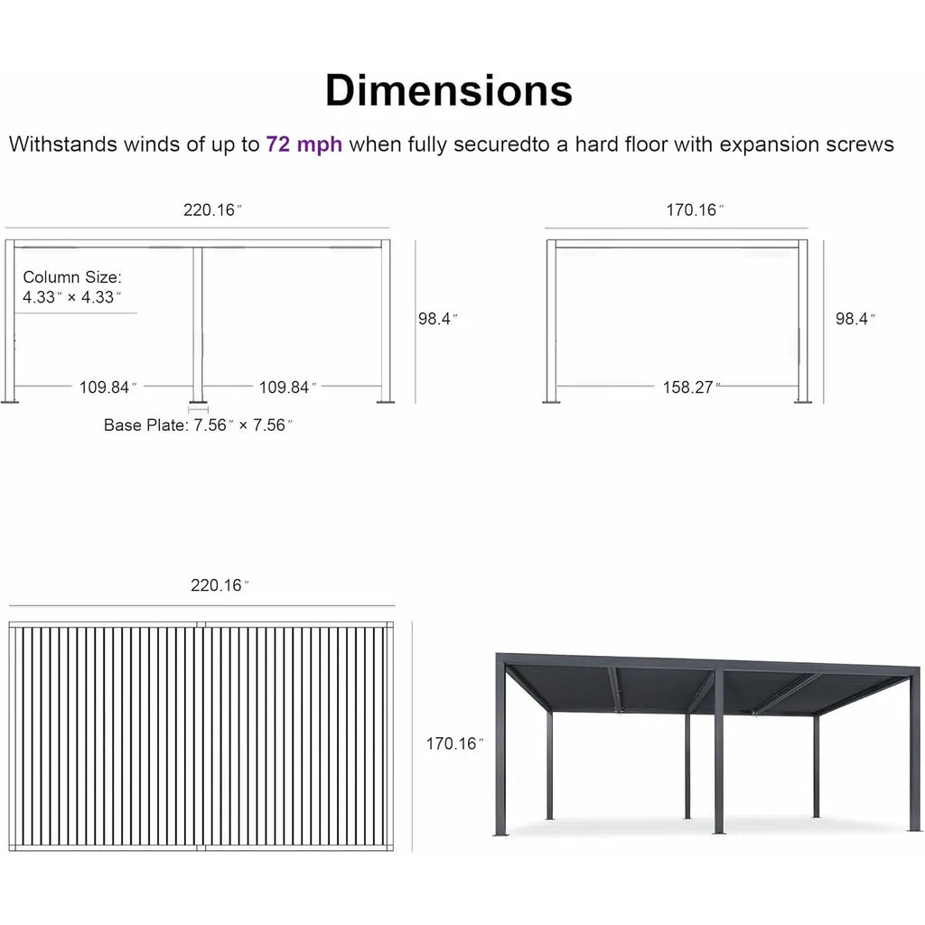 Grey Louvered Pergola Outdoor Aluminum Pergola with Adjustable Roof for Patio Grey Hardtop Gazebo