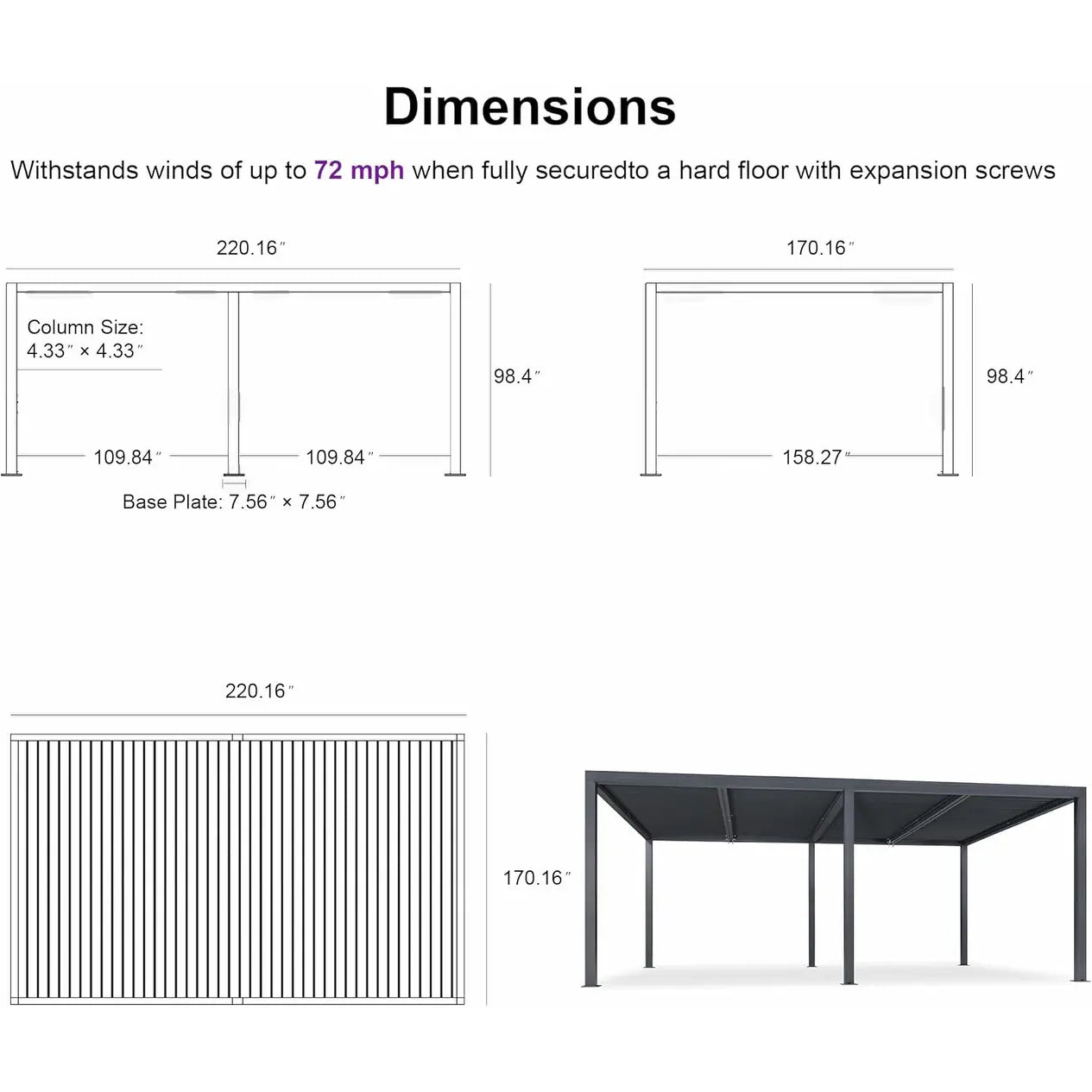 Grey Louvered Pergola Outdoor Aluminum Pergola with Adjustable Roof for Patio Grey Hardtop Gazebo