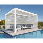 Louvered Pergola Modern White Pergola with Adjustable Roof for Deck Backyard Garden