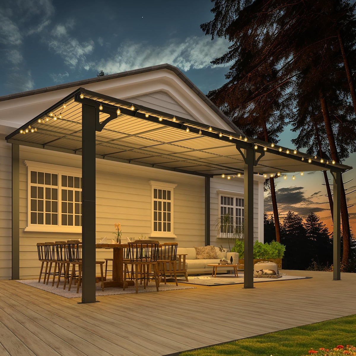 16' X 12' Gazebo Outdoor Pergola for Patio, 12X16 Large Wall-Mounted Hard Top Lean to Metal Gazebo Shelter Pergolas and Gazebos Clearance with Patio Roof, Heavy Duty Awnings for Decks