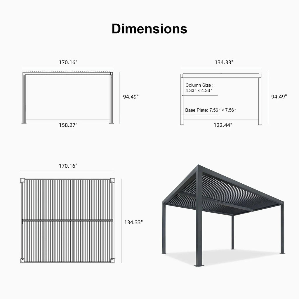 Grey Louvered Pergola Outdoor Aluminum Pergola with Adjustable Roof for Patio Grey Hardtop Gazebo