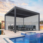 Grey Louvered Pergola Outdoor Aluminum Pergola with Adjustable Roof for Patio Grey Hardtop Gazebo