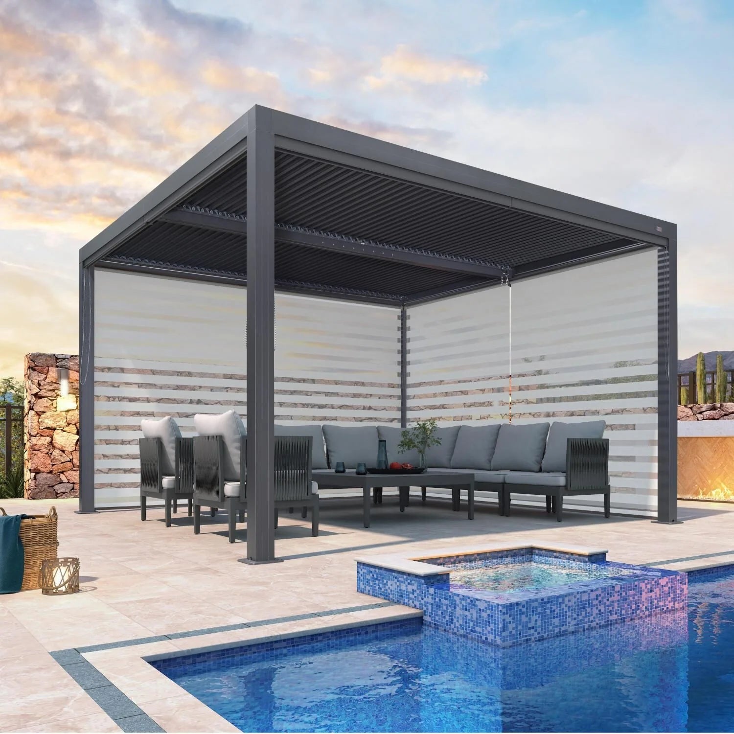 Grey Louvered Pergola Outdoor Aluminum Pergola with Adjustable Roof for Patio Grey Hardtop Gazebo