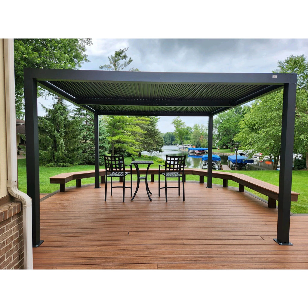 Grey Louvered Pergola Outdoor Aluminum Pergola with Adjustable Roof for Patio Grey Hardtop Gazebo
